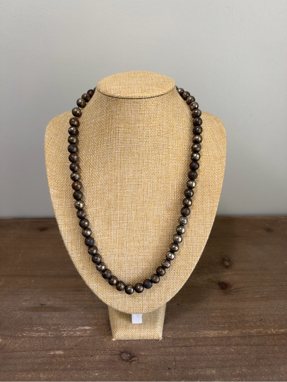 Antiqued Gunmetal Bronze Beaded Necklace Distressed Metallic Statement